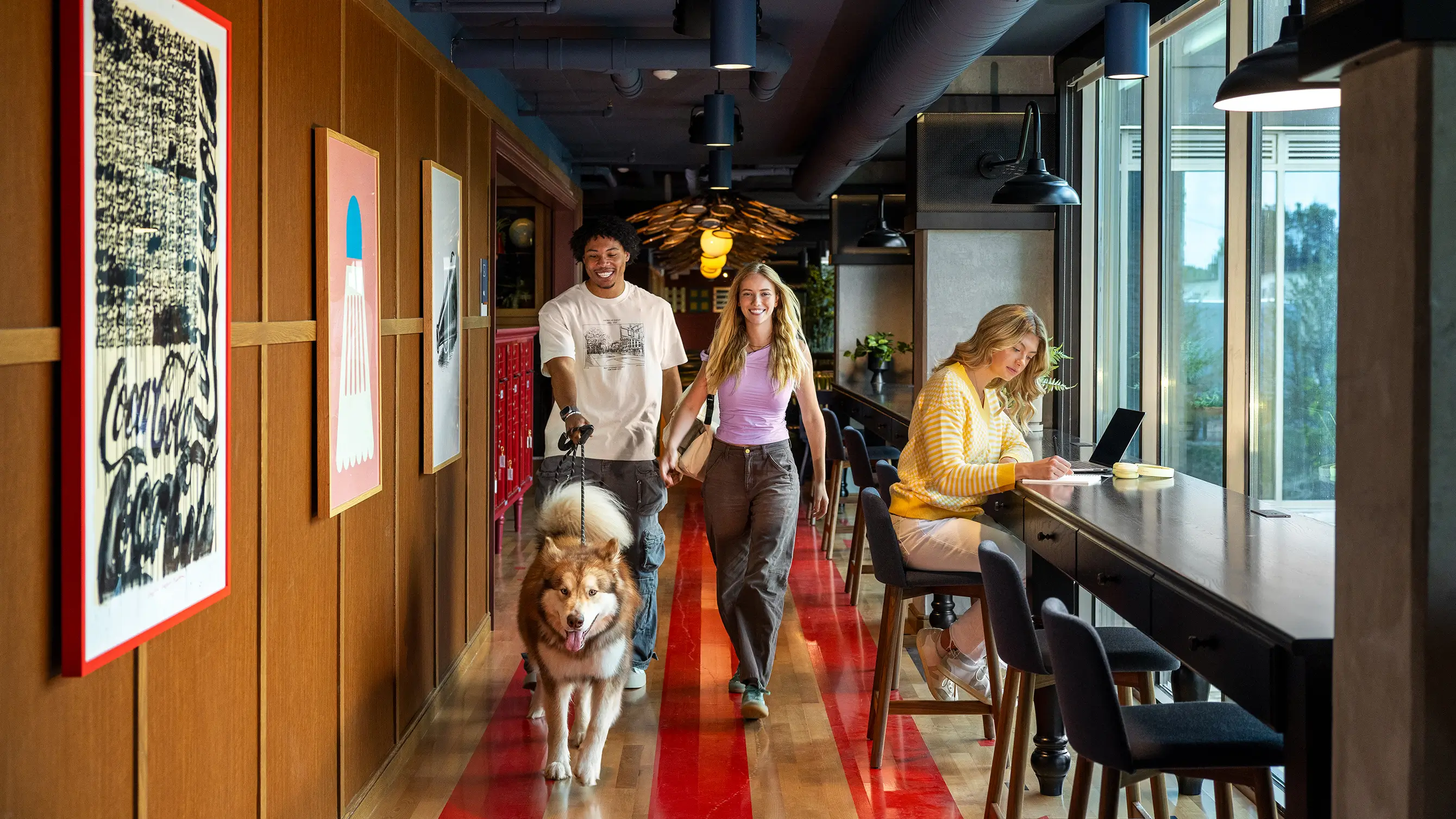 residents walking a dog