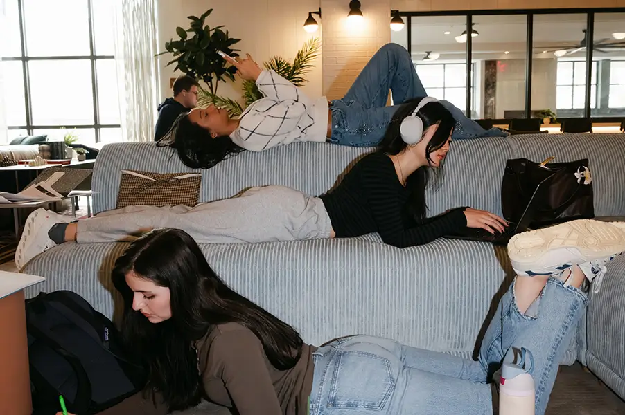 group of young adults studying