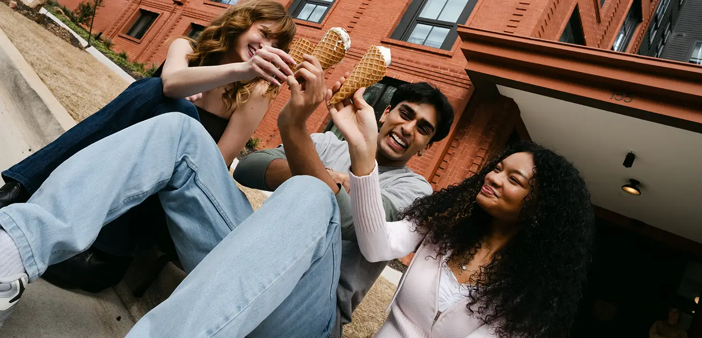 group of young adults enjoying ice cream
