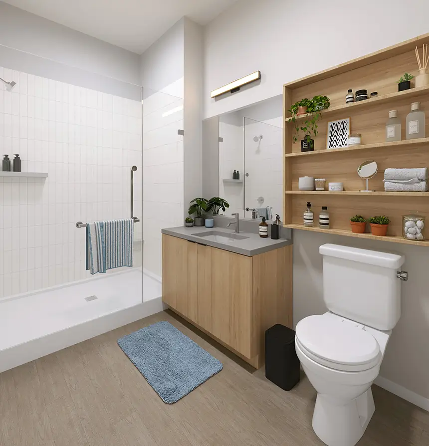 Bathroom with a step in shower