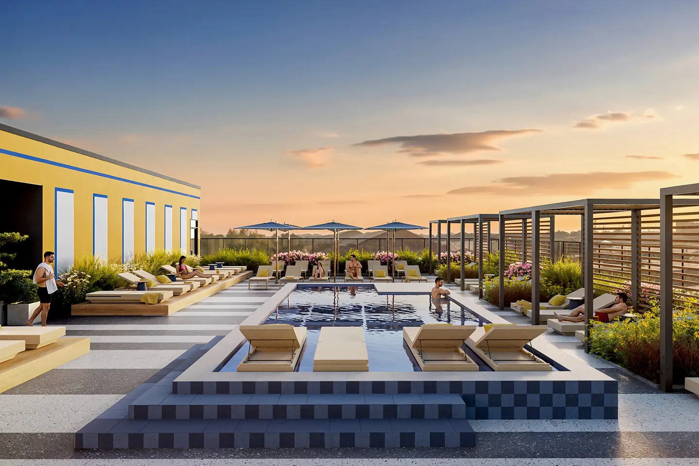 rooftop pool with in-pool loungers