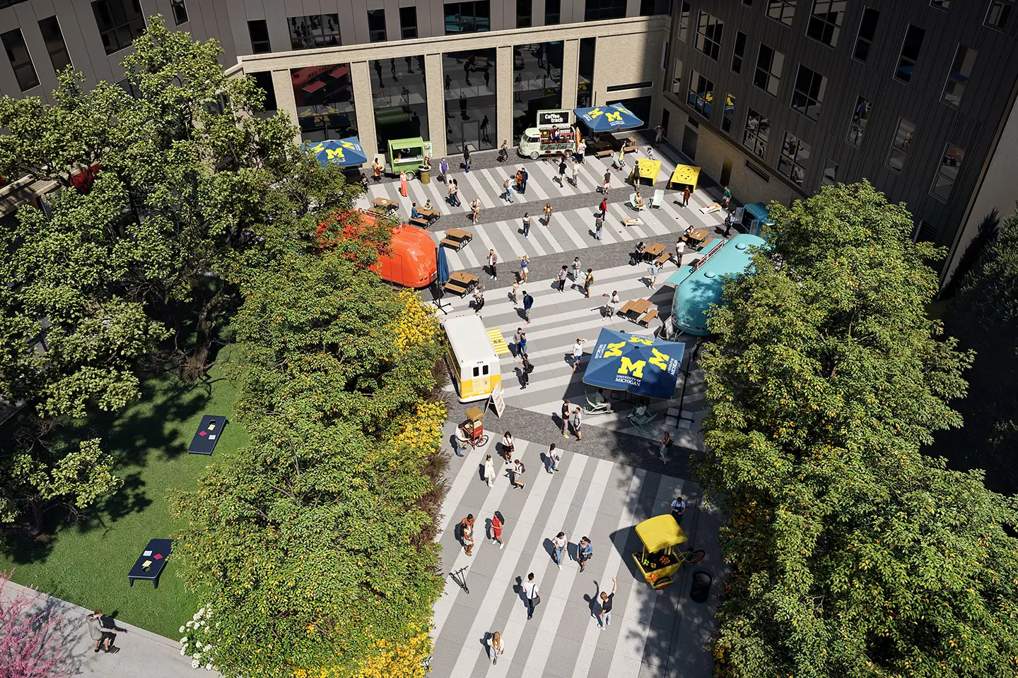 Arial view of a busy crosswalk
