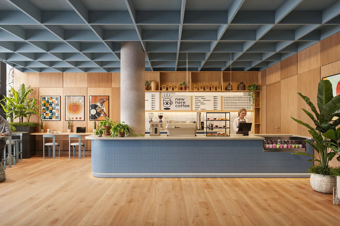 modern bar area inside an apartment lobby