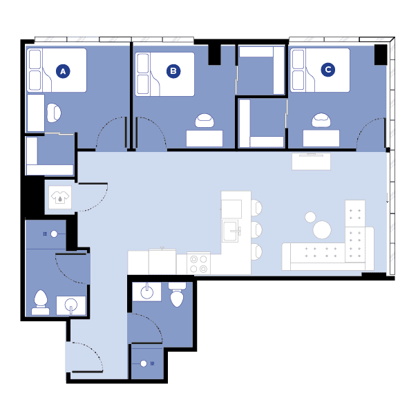 Rendering for 3x2B floor plan