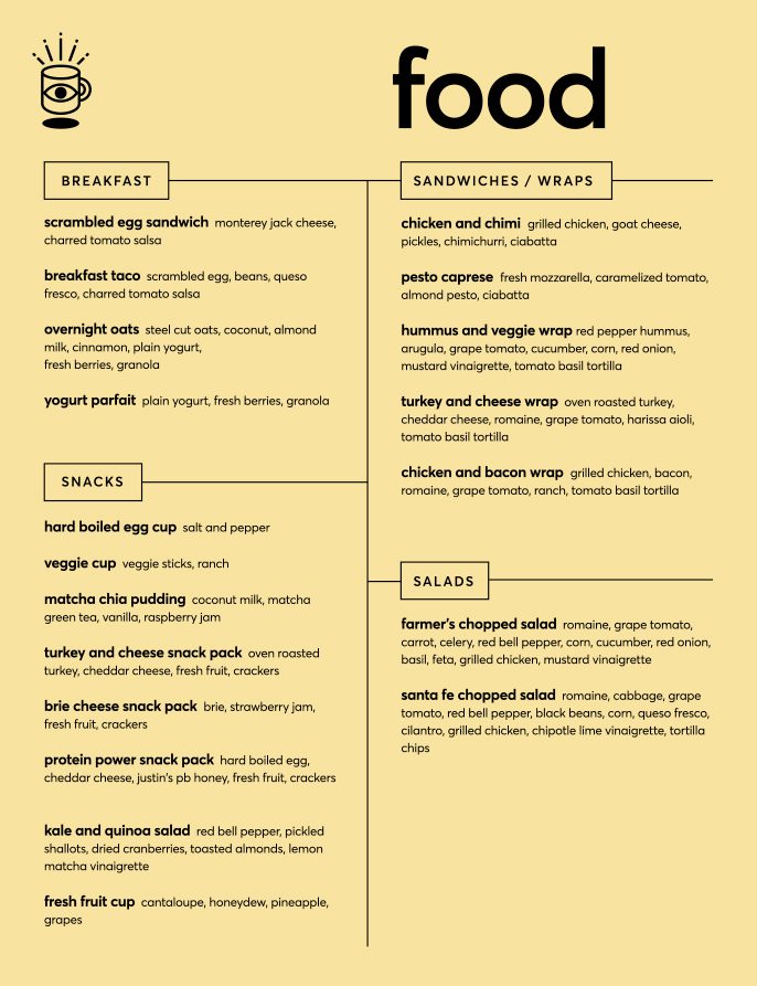 Food Menu for New Here Coffee