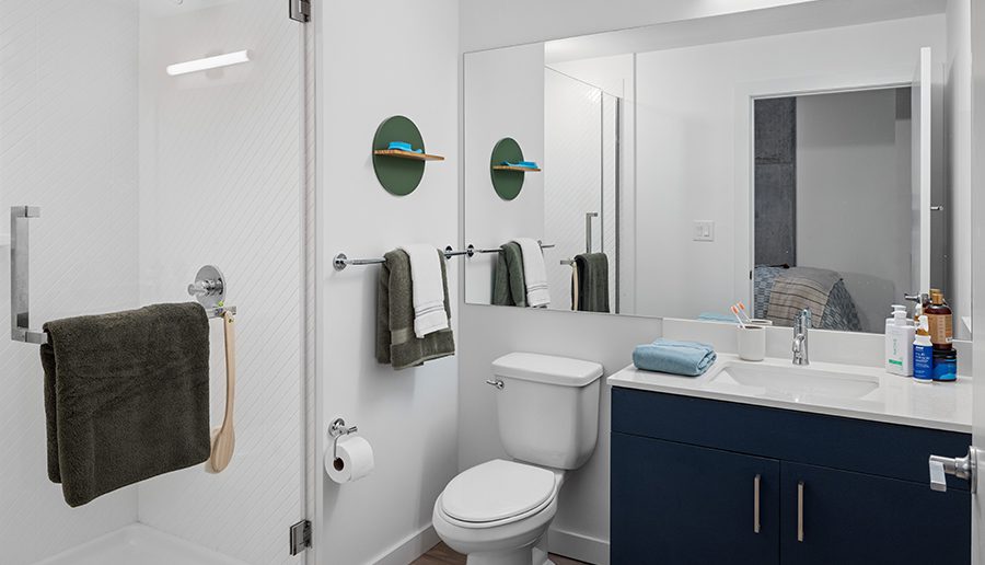 Bathroom with hanging towels