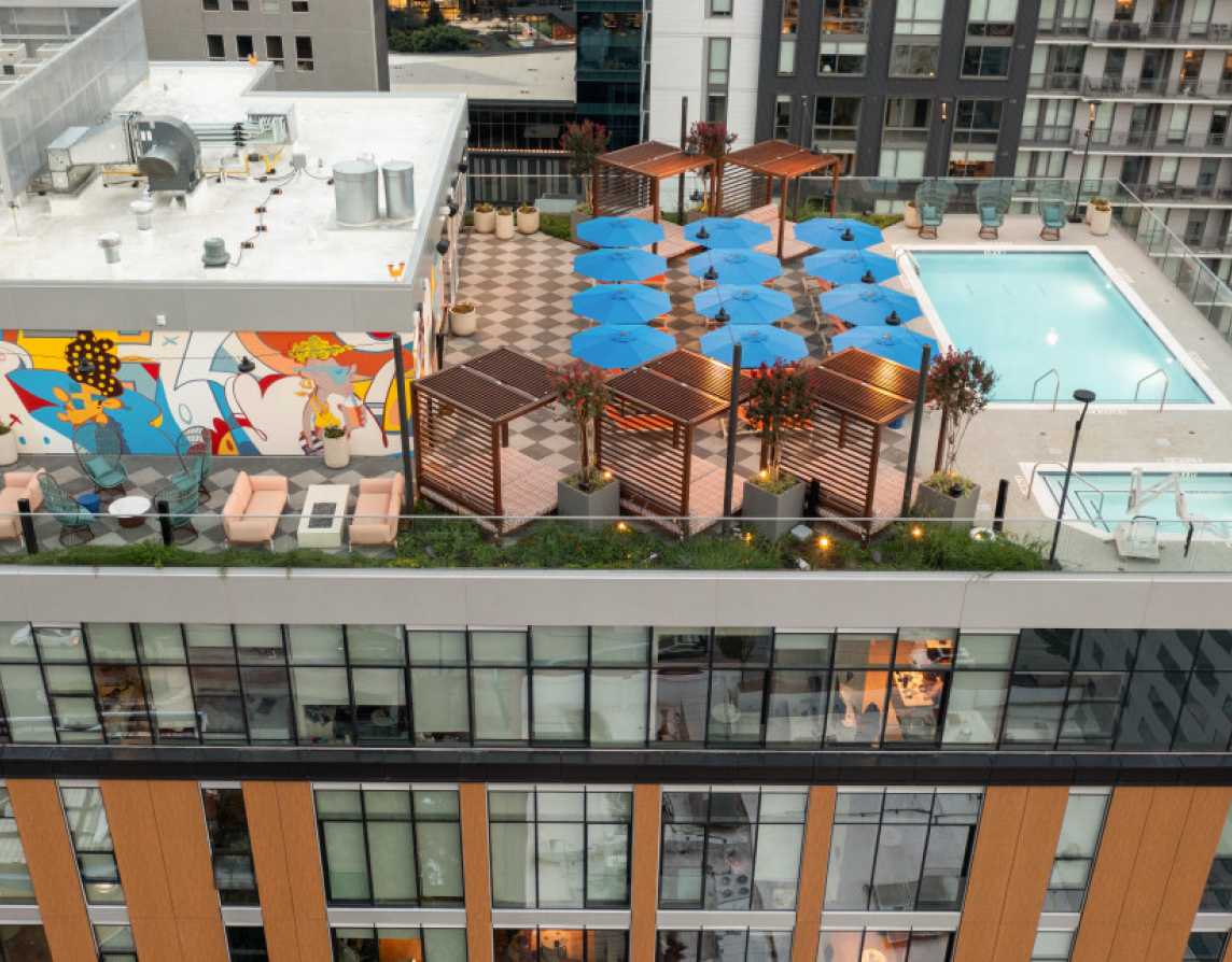 A rooftop swimming pool