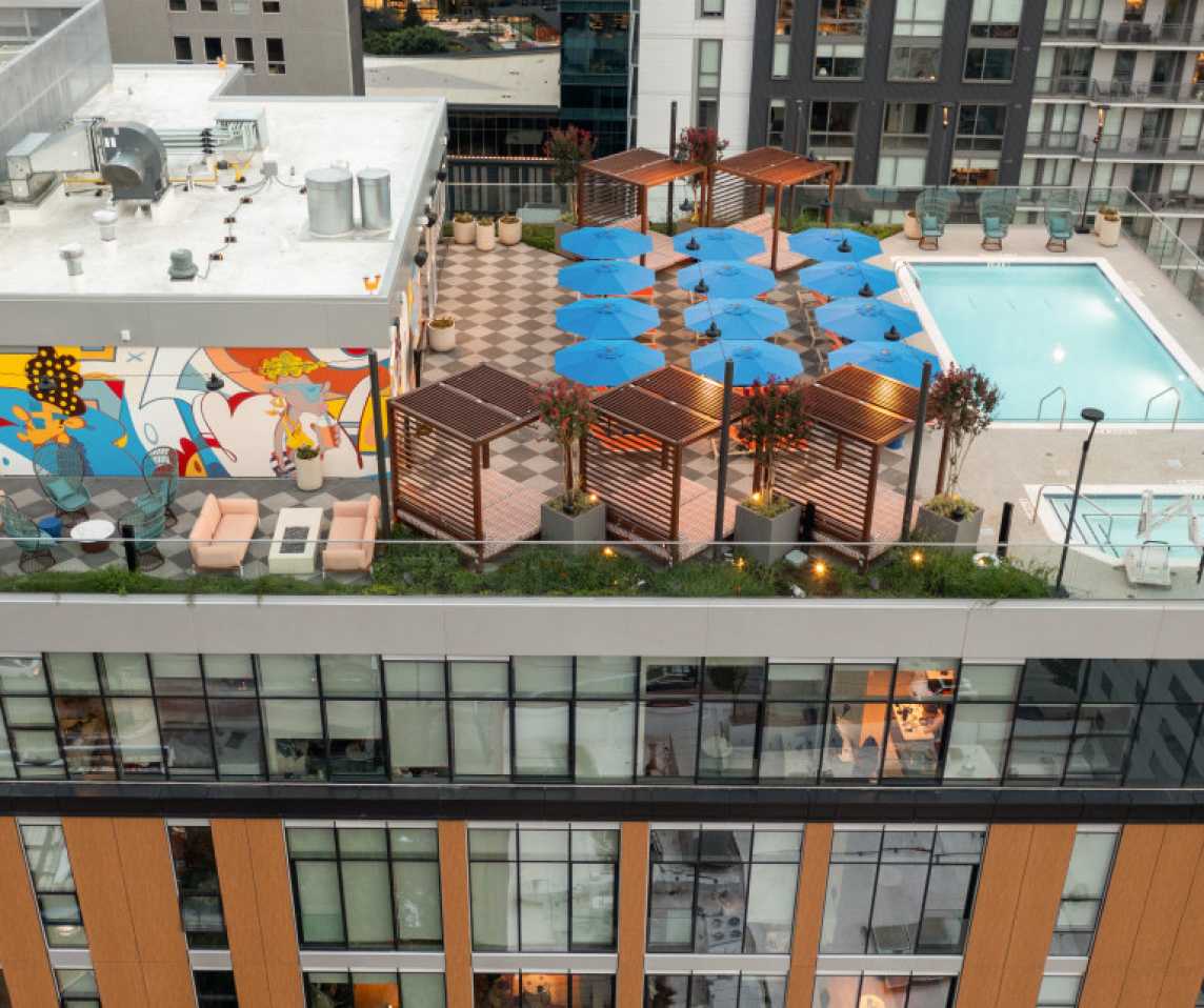 A rooftop swimming pool