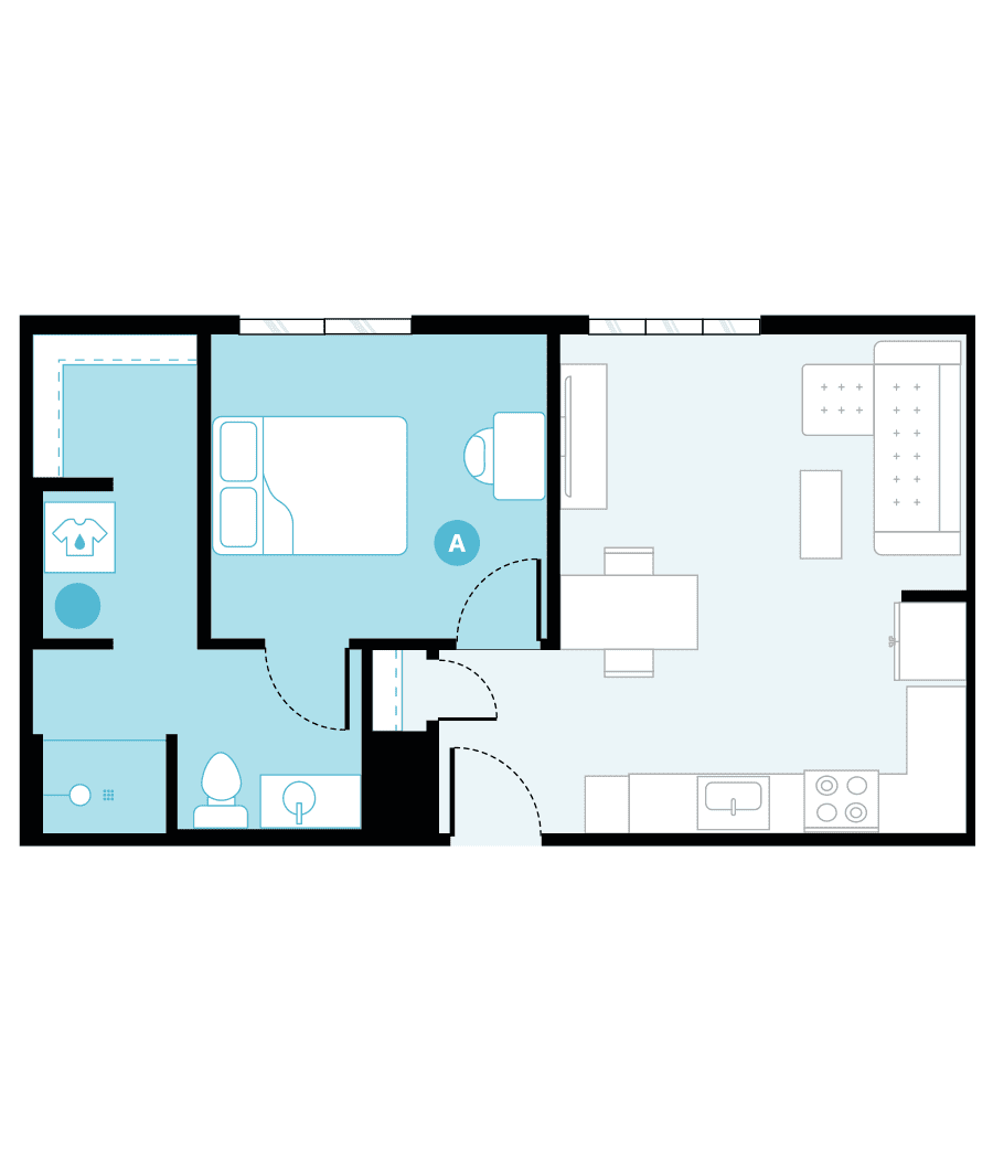 Rendering for 1x1 B floor plan