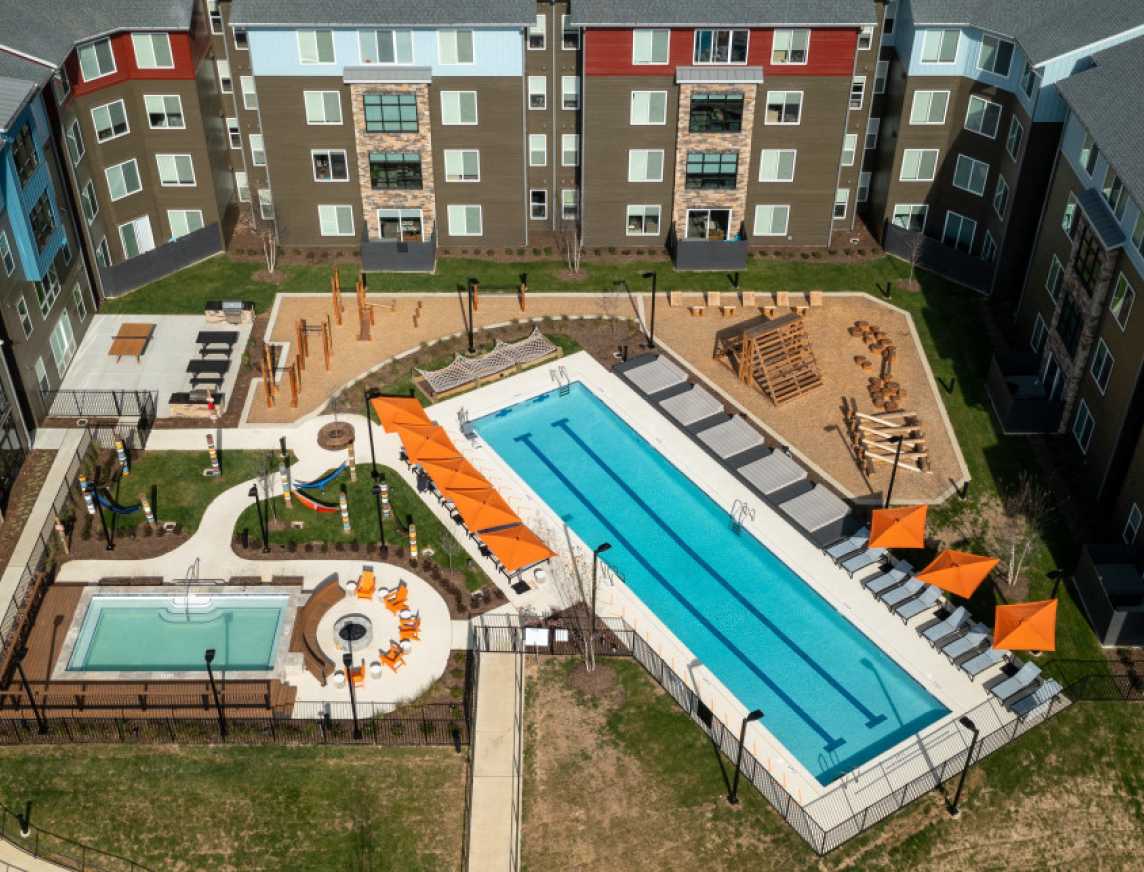 Aerial view of a rectangular swimming pool