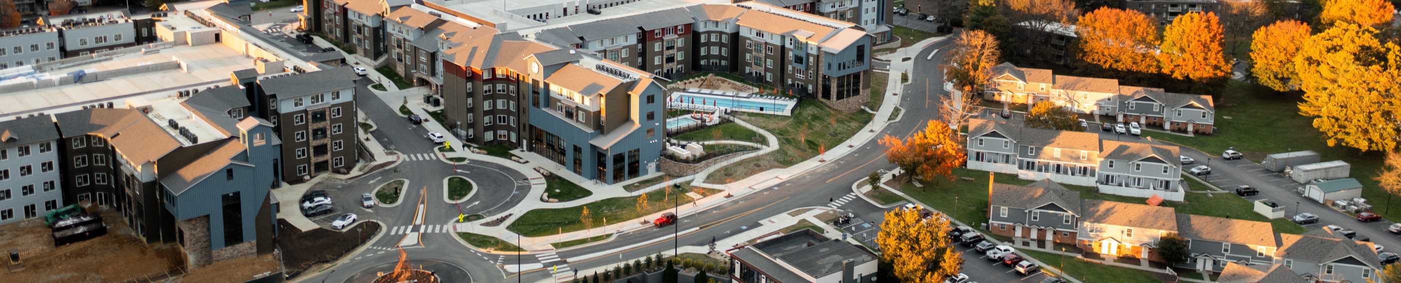Aerial view of an apartment community