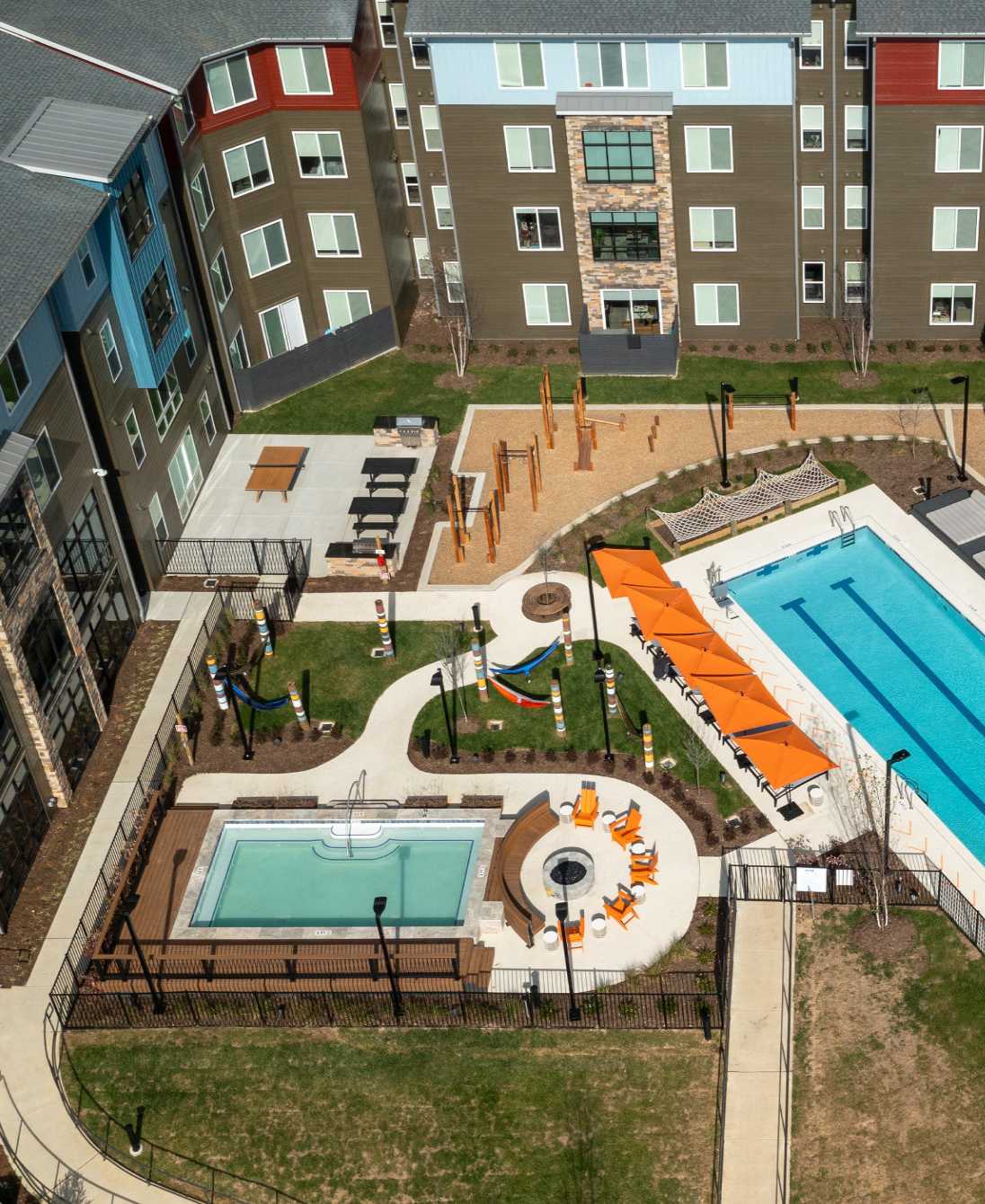 Aerial shot of a swimming pool