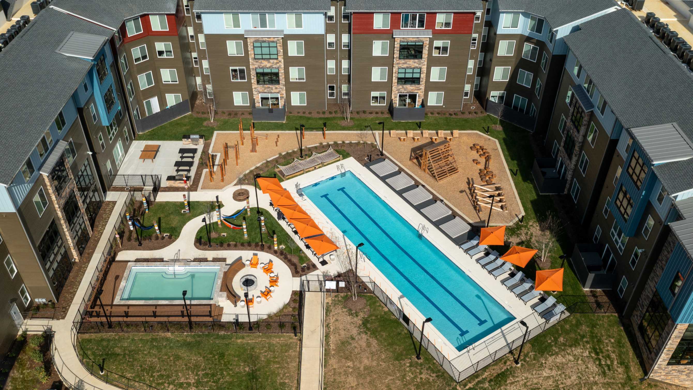 Aerial view of a rectangular swimming pool