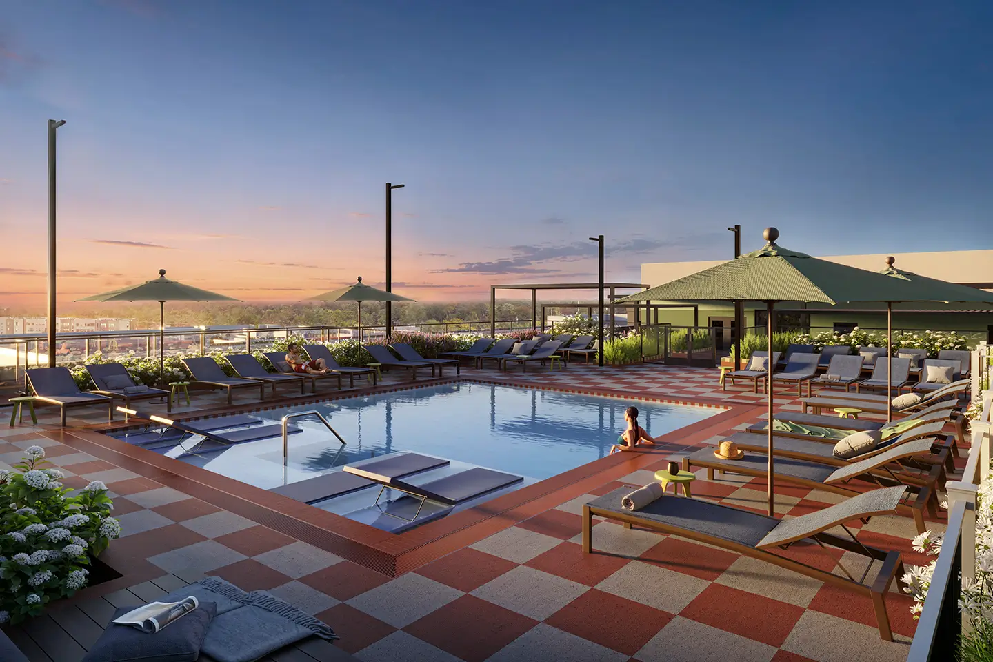 rooftop pool at sunset