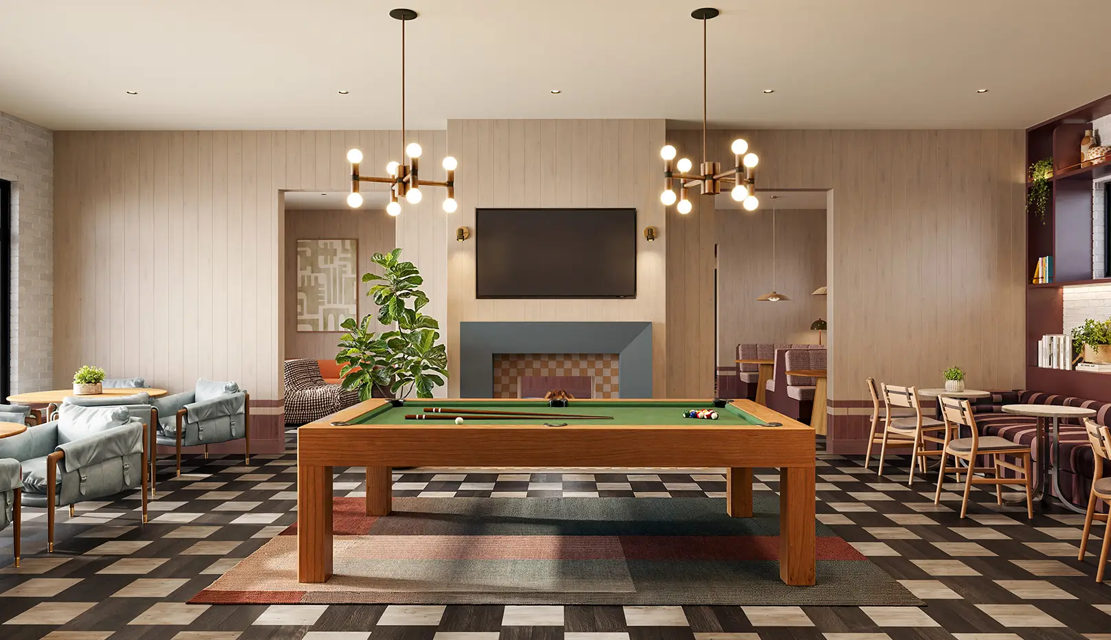 pool table in an apartment lounge