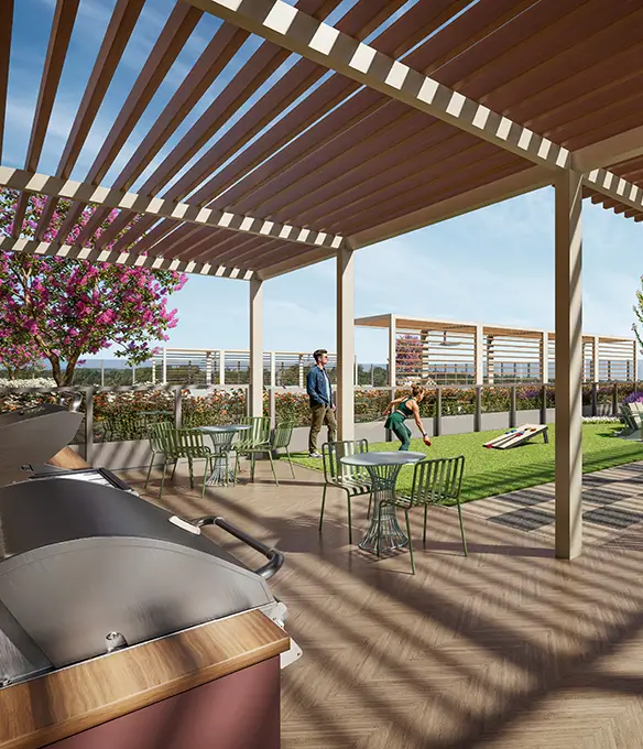 outdoor lounge with grill