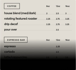 new here coffee menu