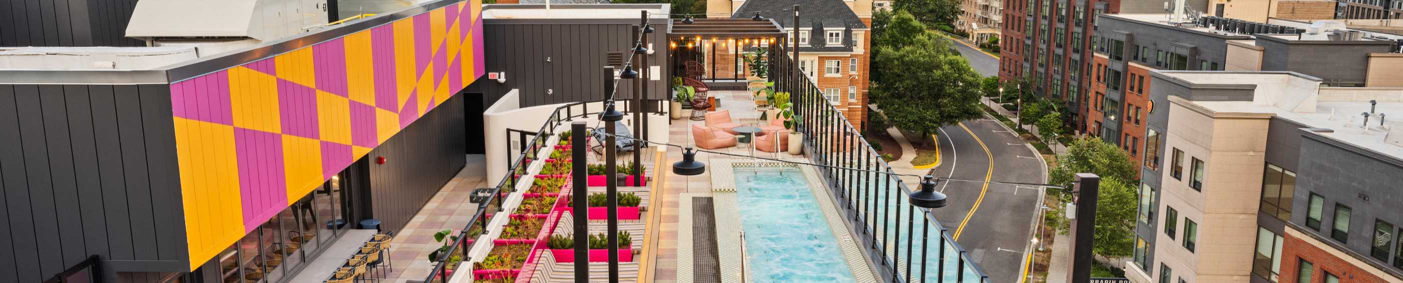 Aerial shot of rooftop pool