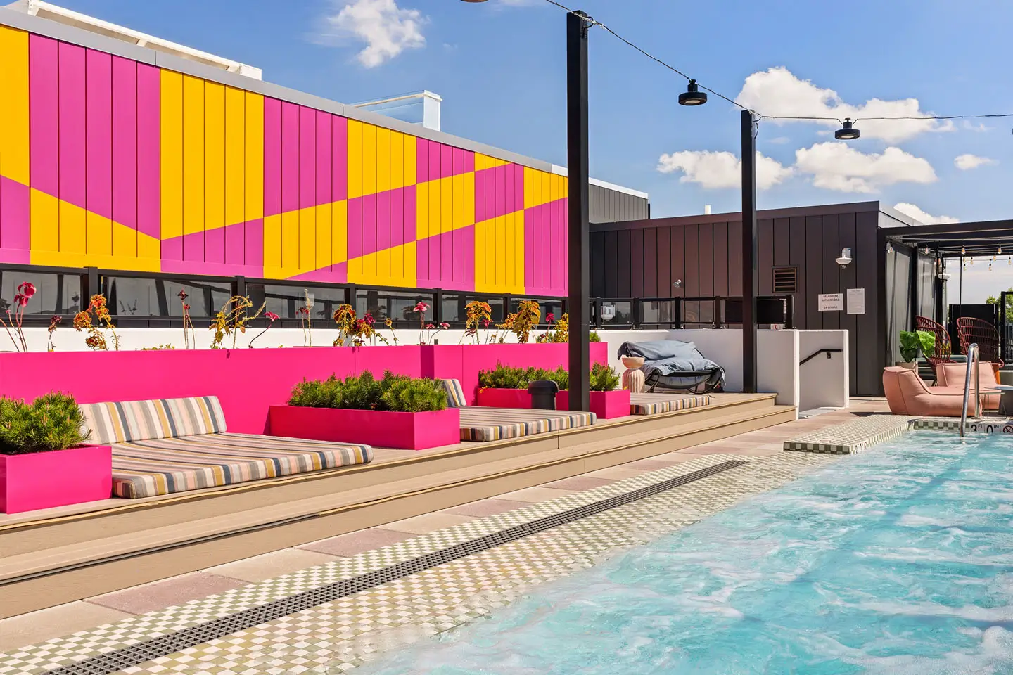 outdoor swimming pool and poolside lounge seating