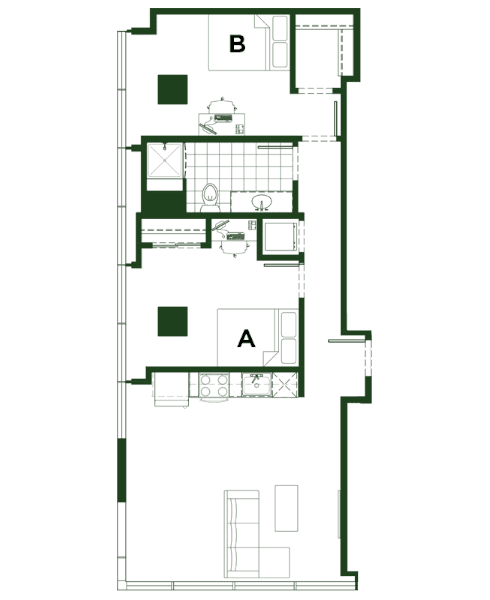 Rendering for 2x1 floor plan