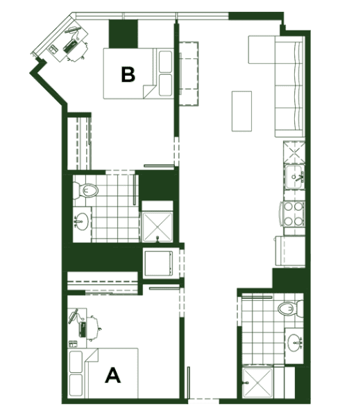 Rendering for 2x2 A floor plan