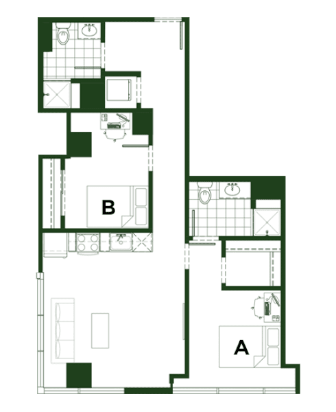 Rendering for 2x2 B floor plan