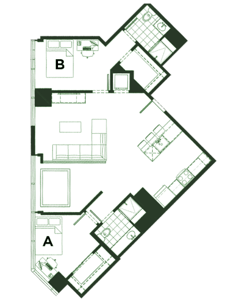 Rendering for 2x2 D floor plan