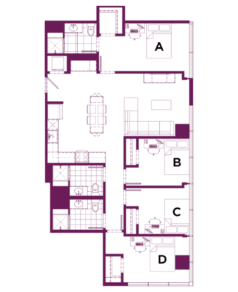 Rendering for 4x3 B floor plan