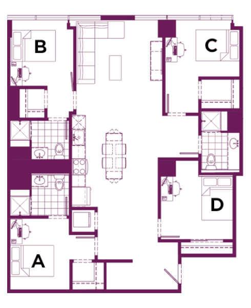 Rendering for 4x3 D floor plan