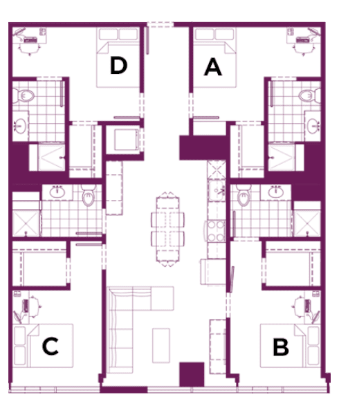 Rendering for 4x4 B floor plan