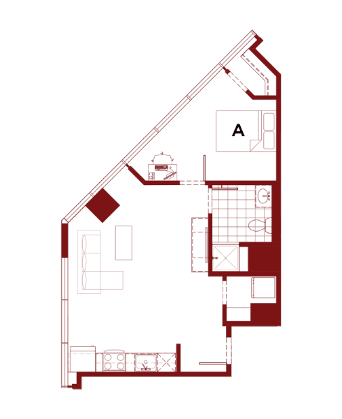 Rendering for 1x1 J floor plan
