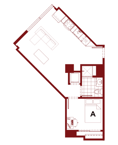 Rendering for 1x1 D floor plan