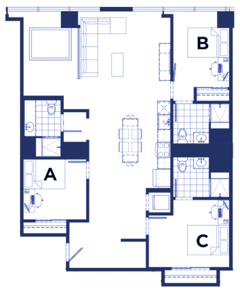 Rendering for 3x3 B floor plan