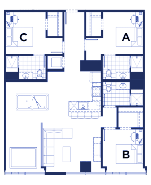 Rendering for 3x3 C floor plan