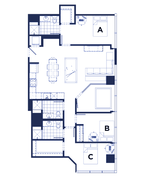 Rendering for 3x3 E floor plan