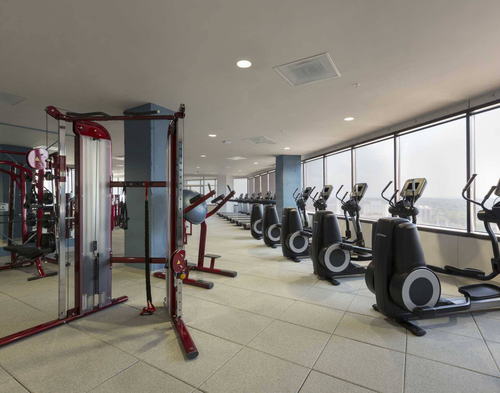 Fitness center with exercise equipment
