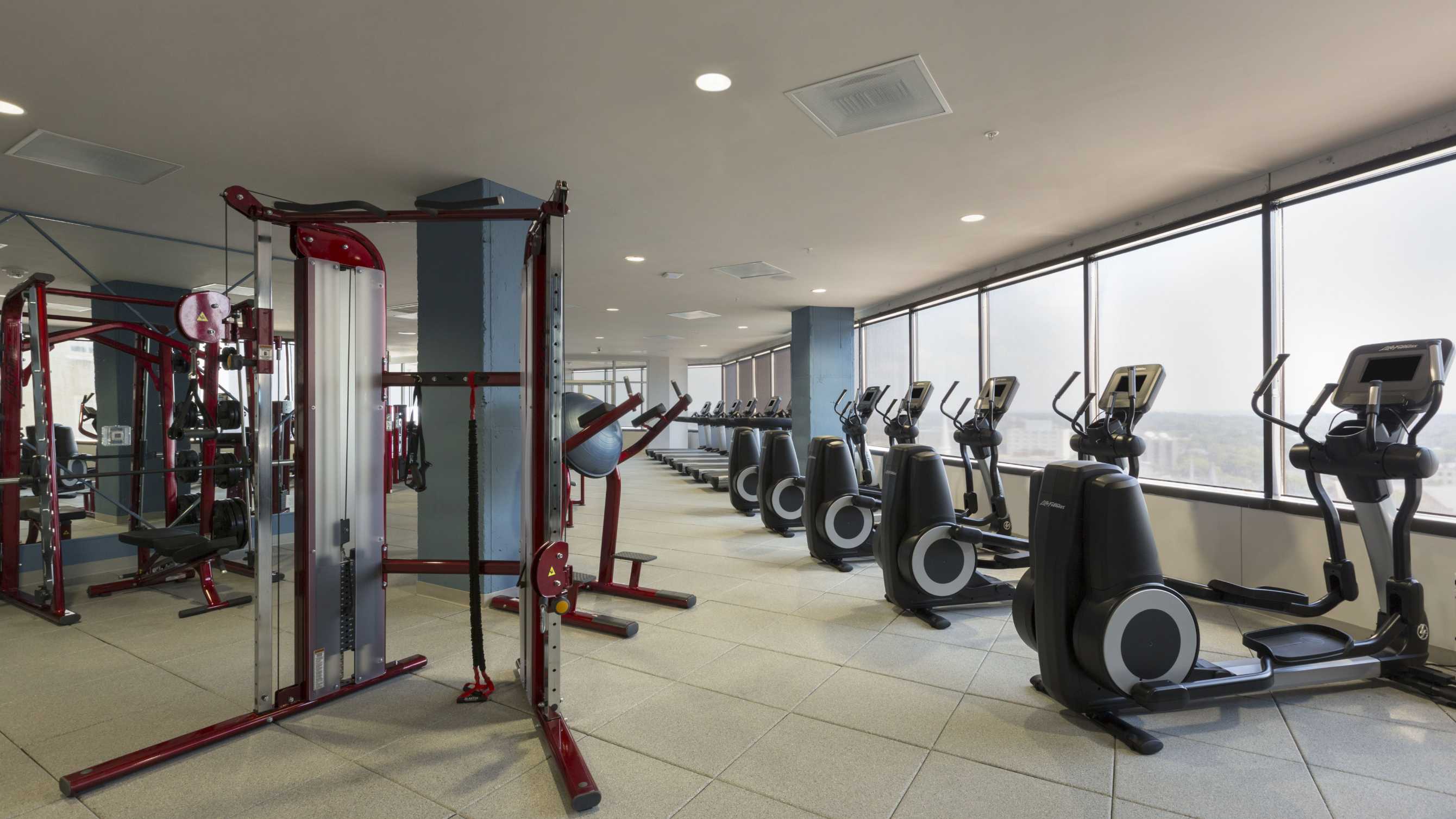 Fitness room with exercise equipment