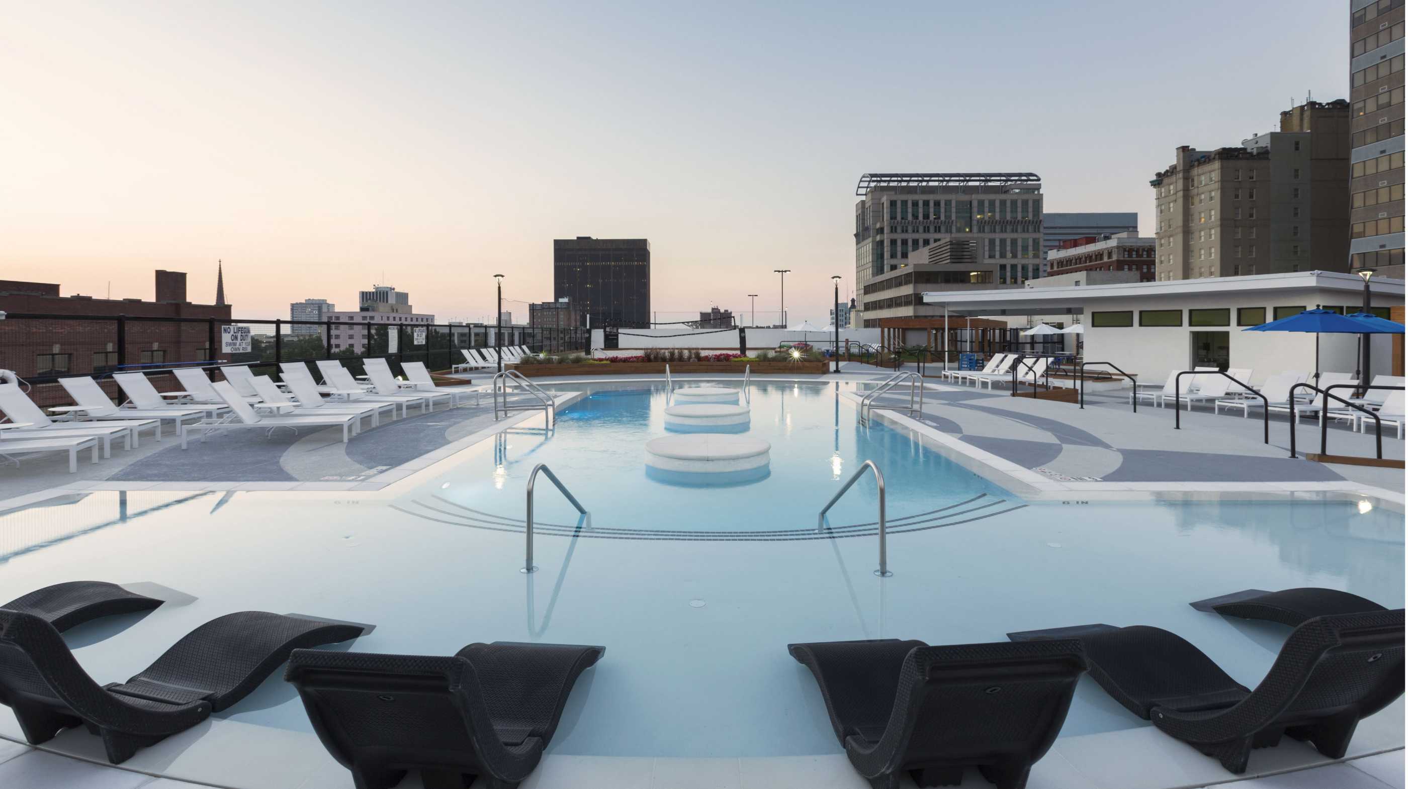 A clear blue swimming pool