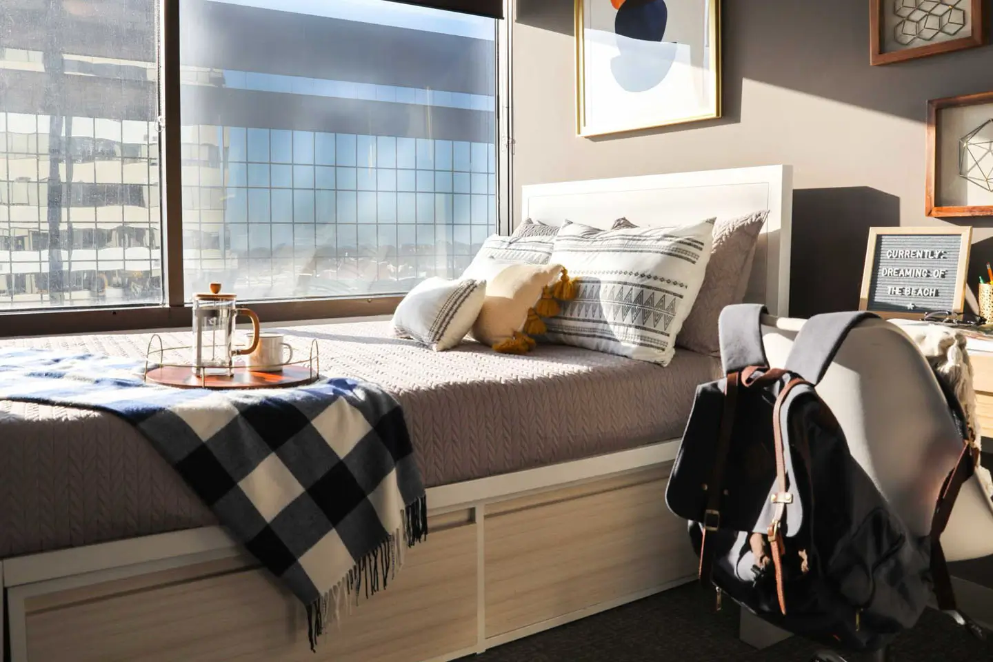 furnished bedroom with a study desk