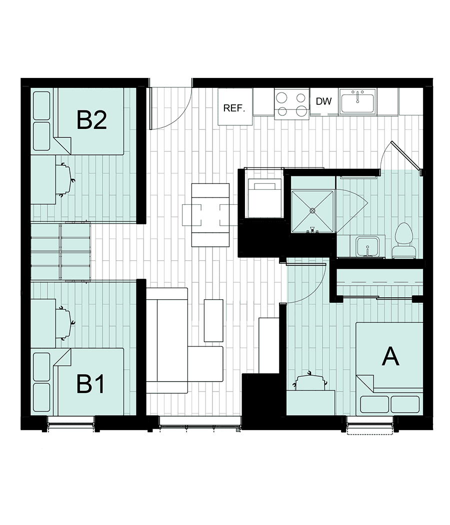 Rendering for 2x1 C floor plan