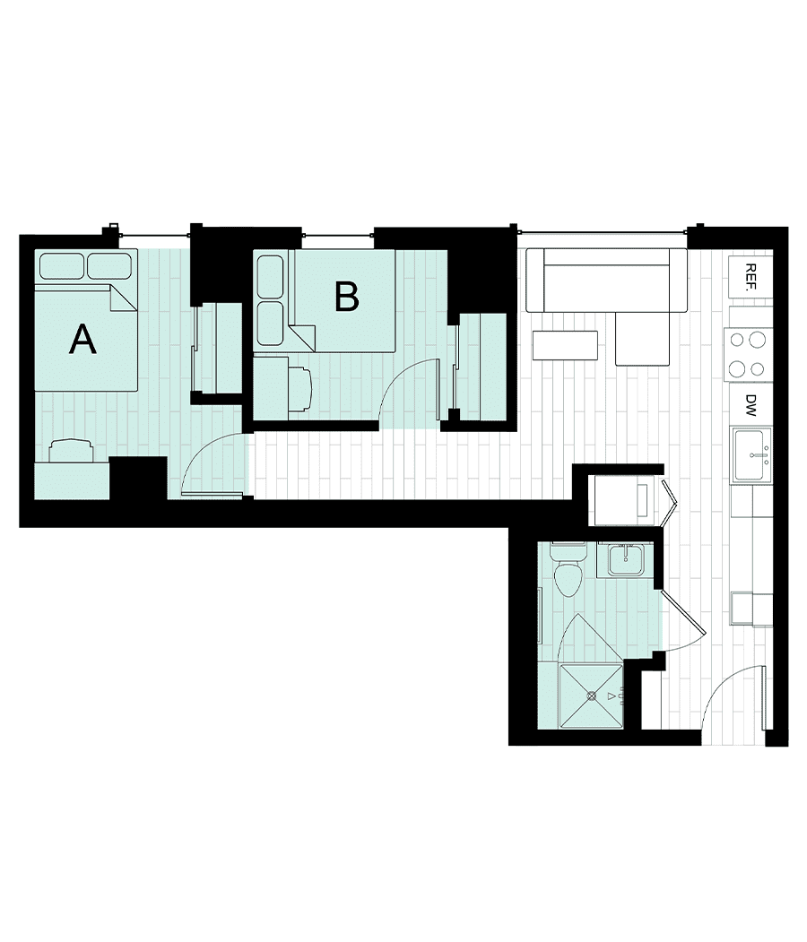 Rendering for 2x1 A floor plan