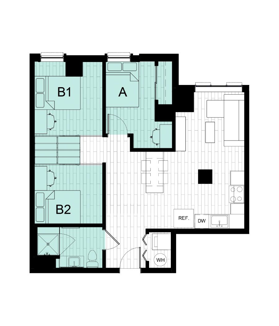 Rendering for 2x1 D floor plan