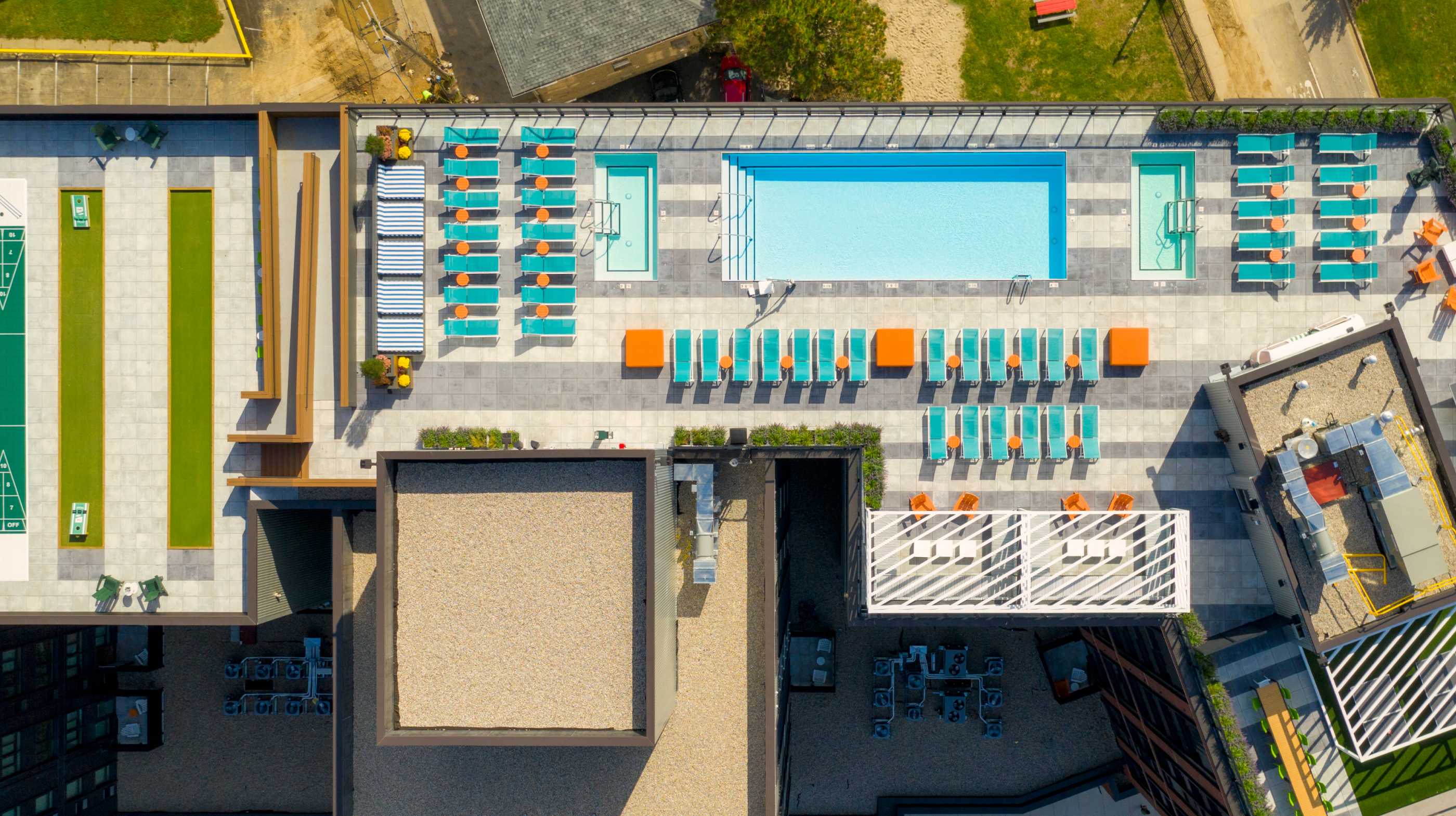 Aerial view of Hub East Lansing's swimming pool