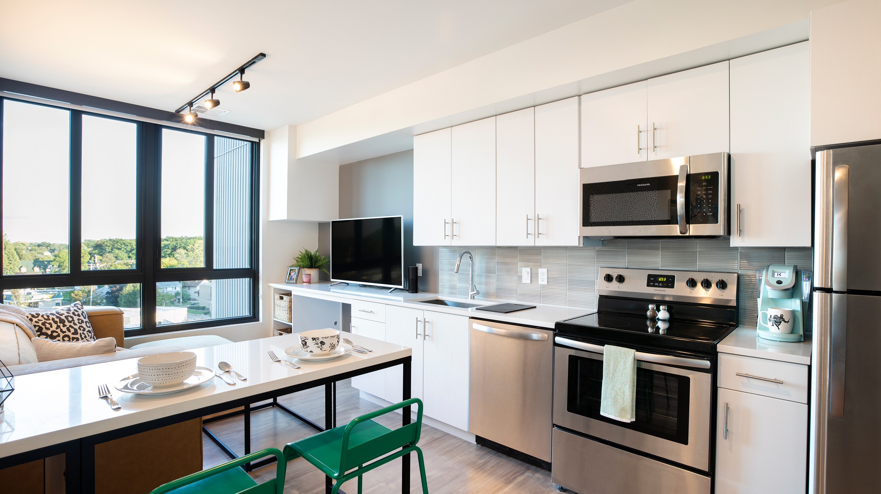 A kitchen with stainless steel appliances