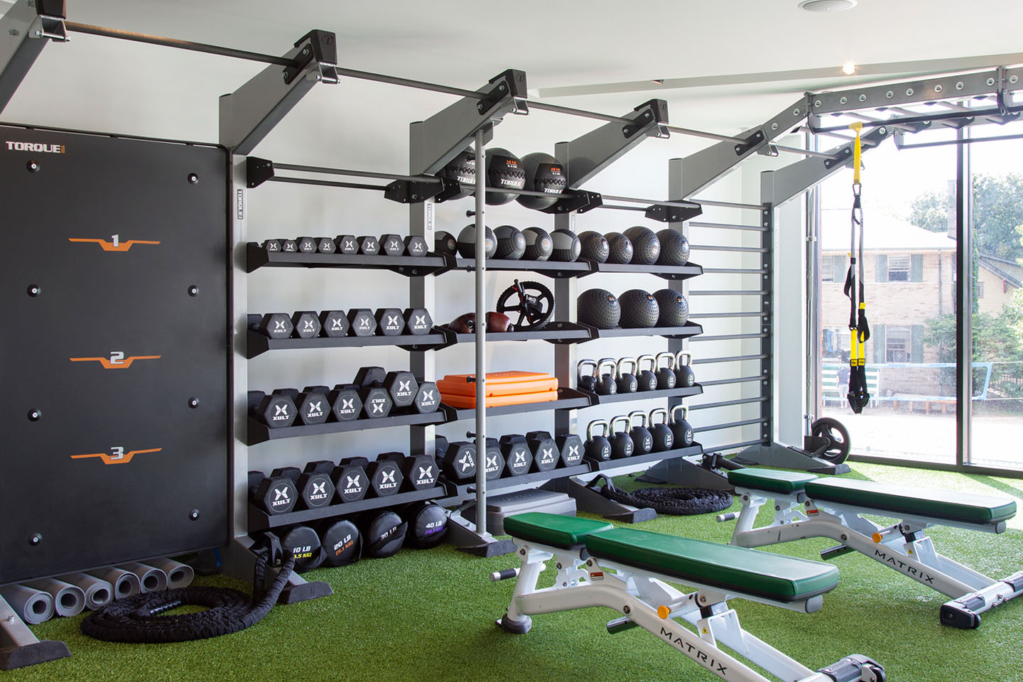 weight stand with two weight benches