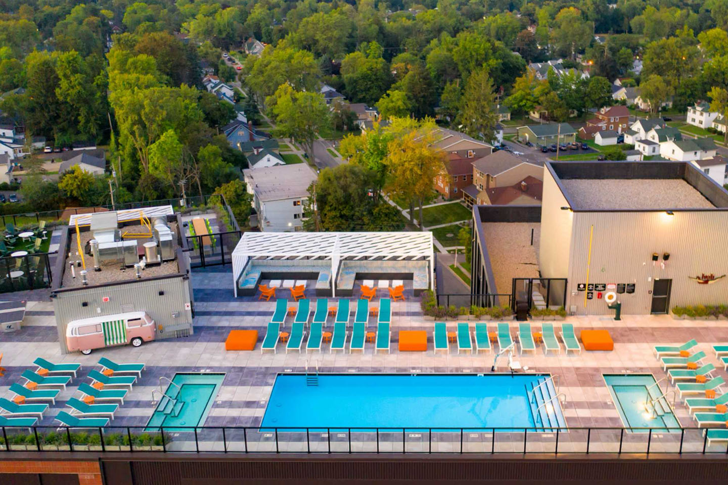 Rooftop pool and lounge area