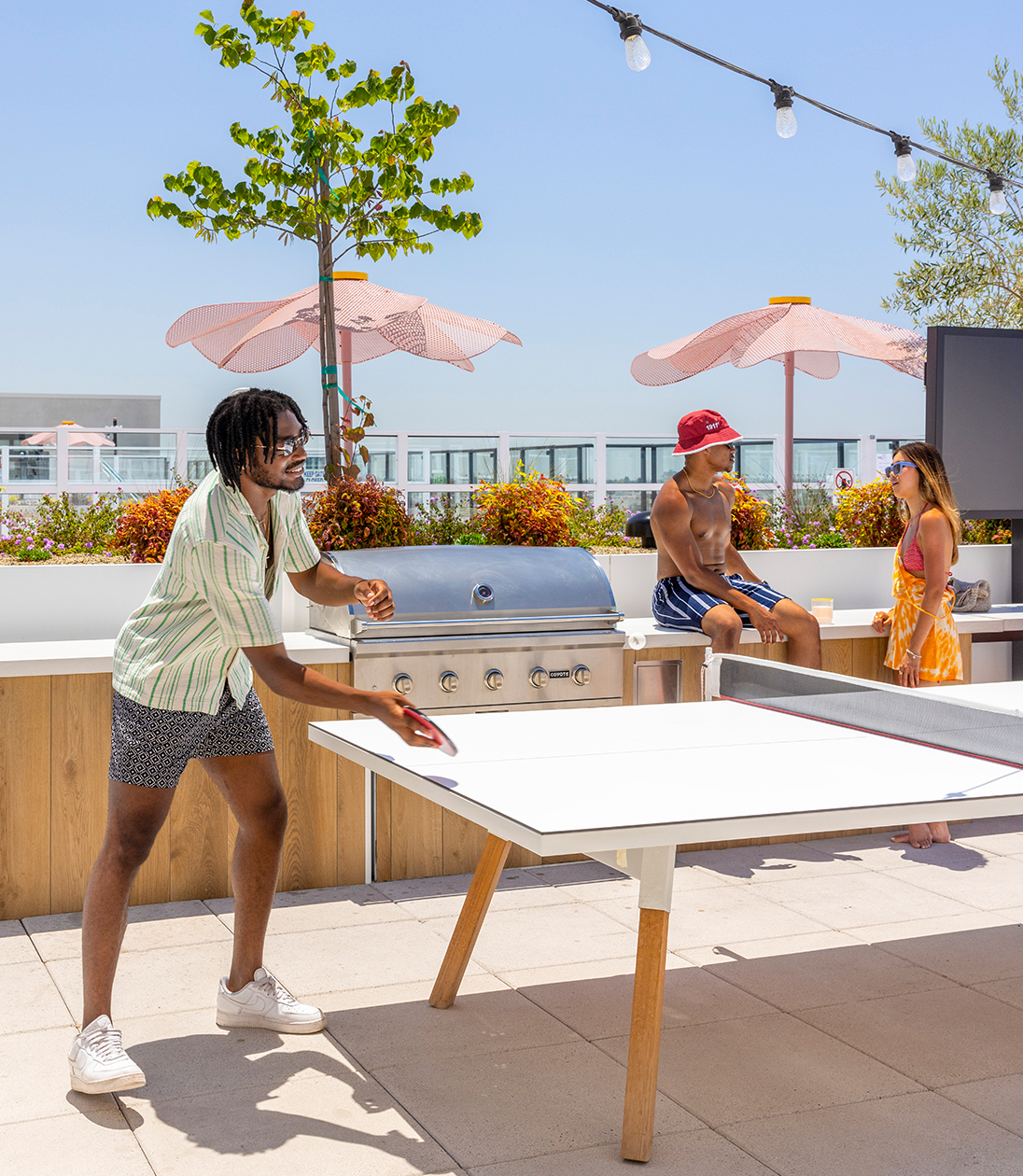 A person playing table tennis