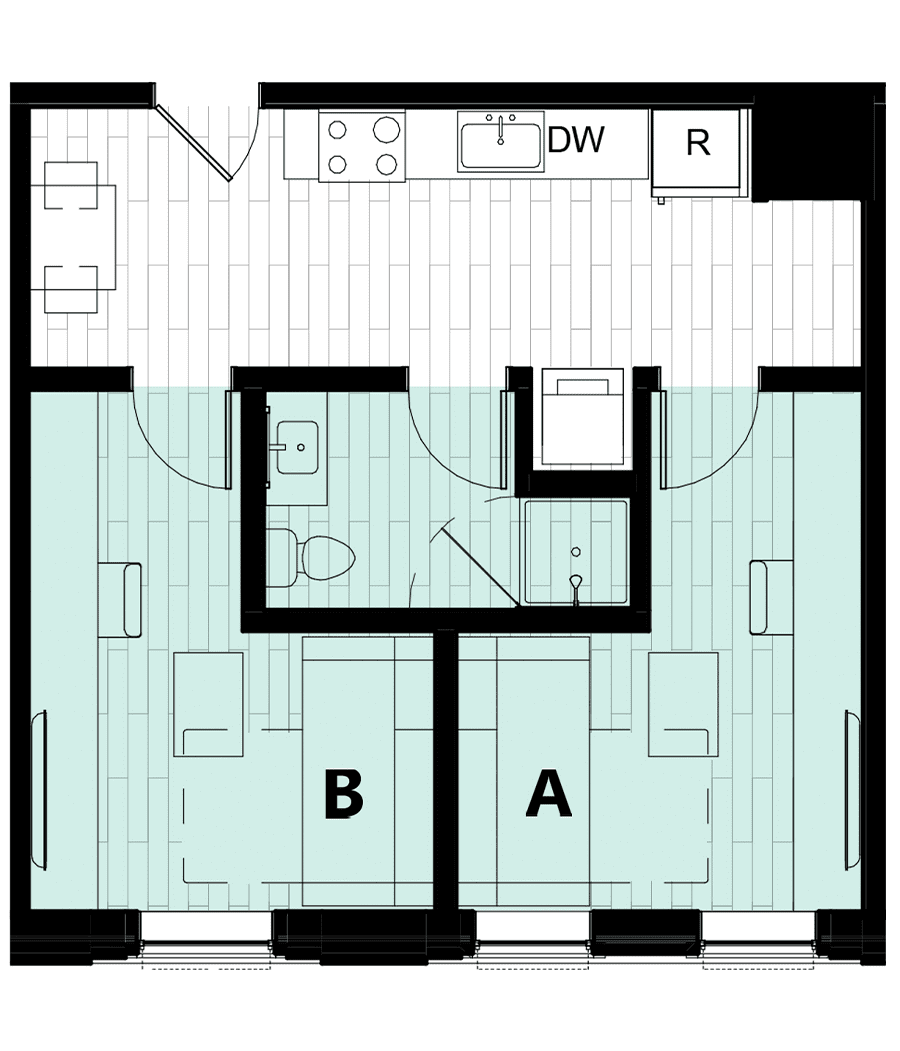 Rendering for 2x1 Murphy floor plan