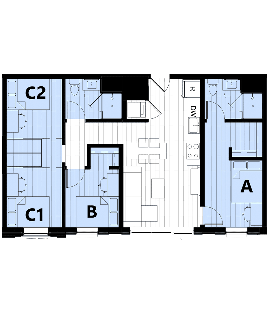 Rendering for 3x2 B floor plan