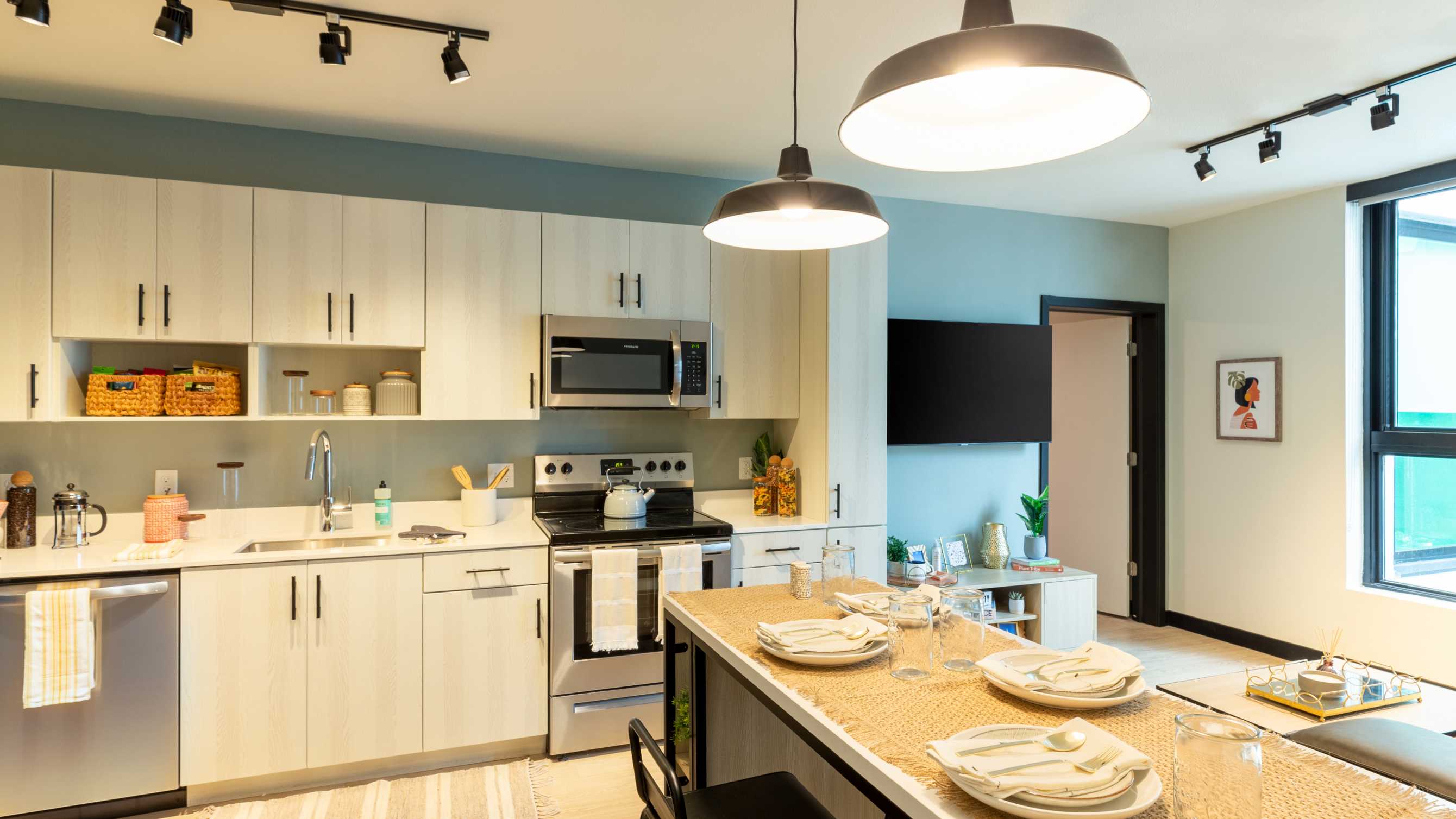 Kitchen with stainless steel appliances